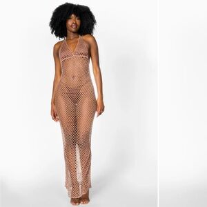 Women's Tan Crochet Swim Coverup